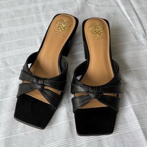 Vince Camuto Women's Black Leather Knotted Block Heel Slide Sandals size 10